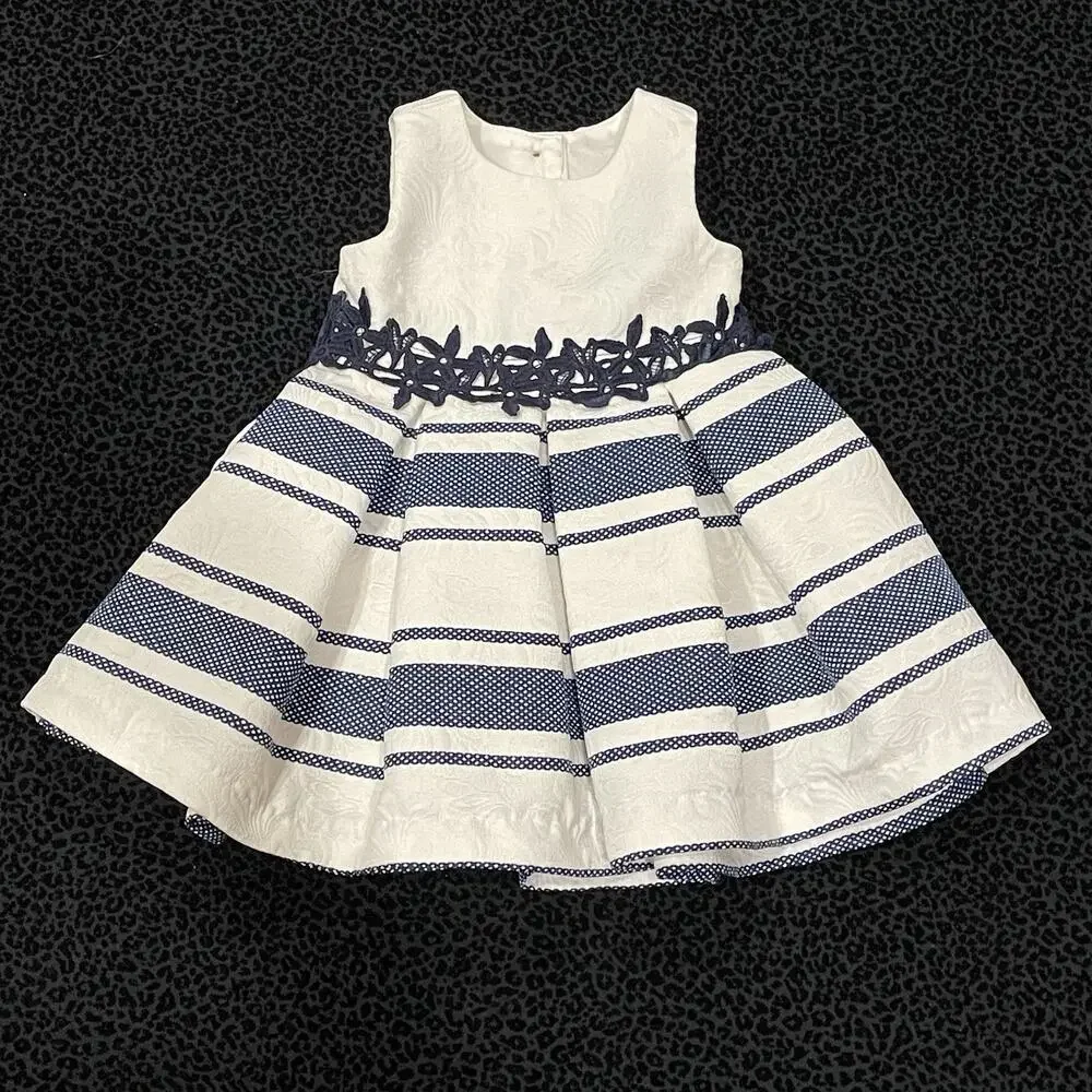 Girls Toddler Baby Dress Size 12M Wedding Party‎ Holiday White Blue